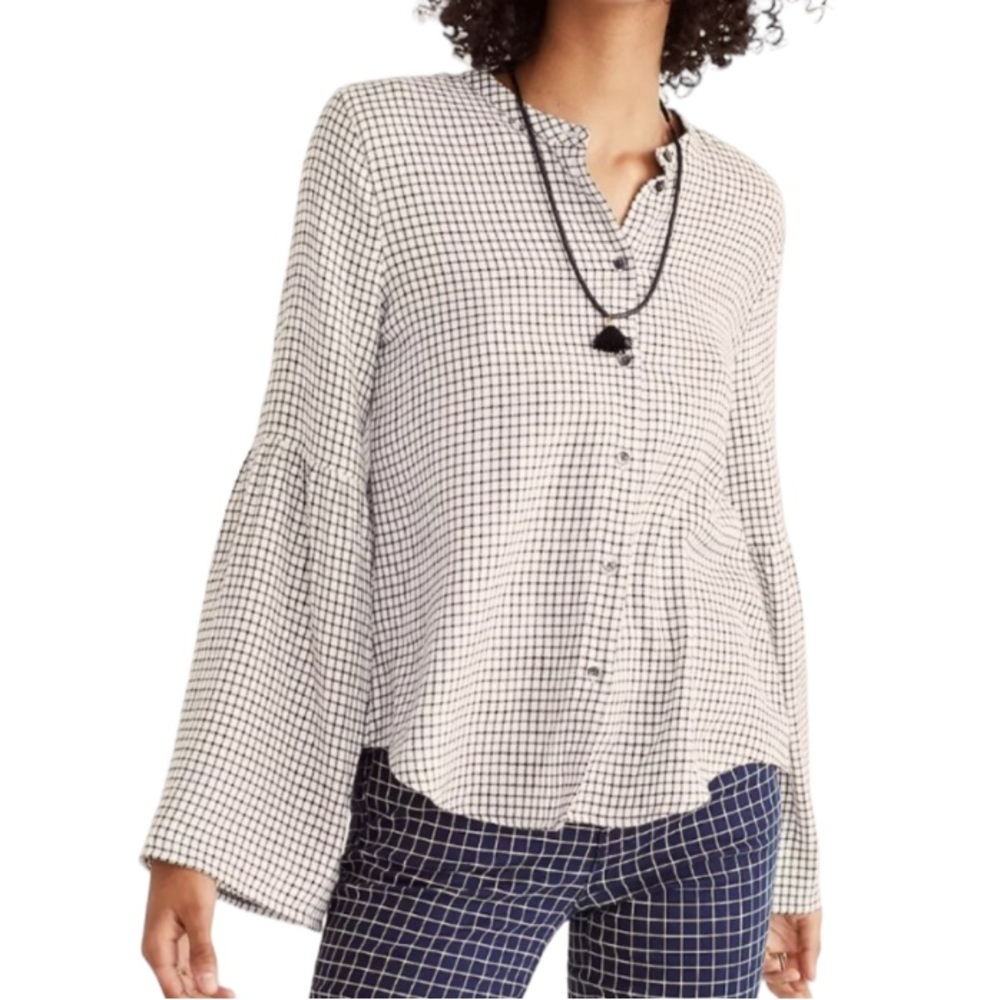Madewell🦎Bell Sleeve Windowpane Button Down 🌵
